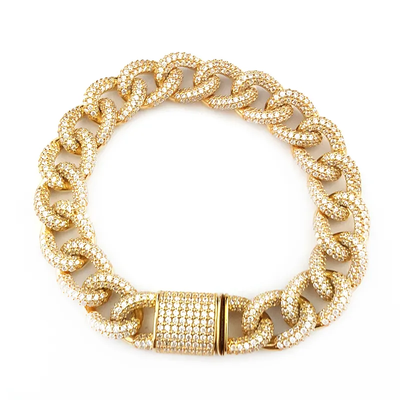 Placcato oro 925 Argento Cuban link Bracciale Gourmet Braccialetto Miami Tipo di Braccialetto