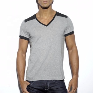 高品質卸売メンズ<span class=keywords><strong>V</strong></span>ネックジムTシャツ軽量でスポーティなソリッドパターン