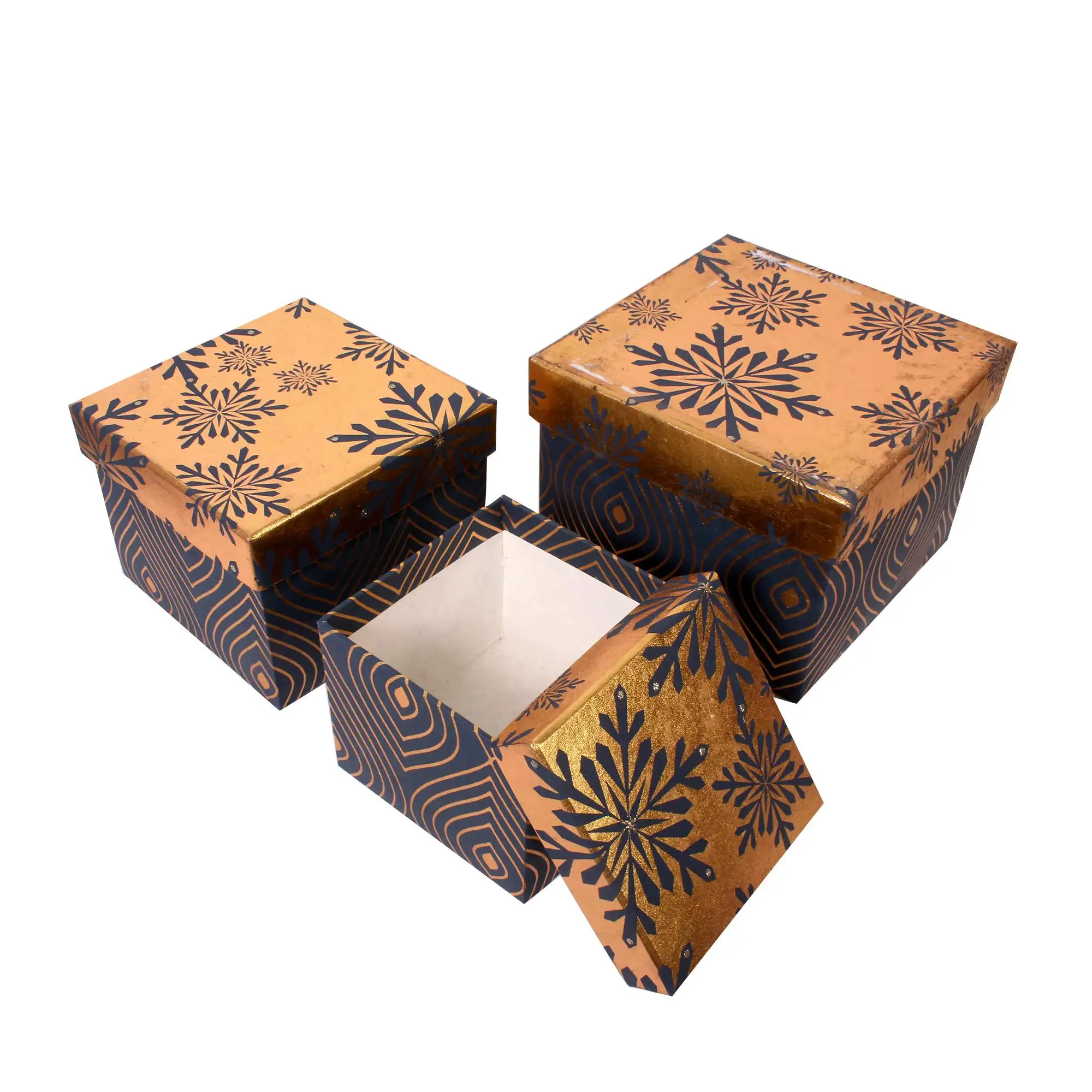 الذهبي صندوق تغليف ورقي هدية الكريسماس 5 "x 5" x 3 "حجم اليدوية كرافت ورقة مربع مخصصة المطبوعة كعكة و هدية علبة التعبئة والتغليف