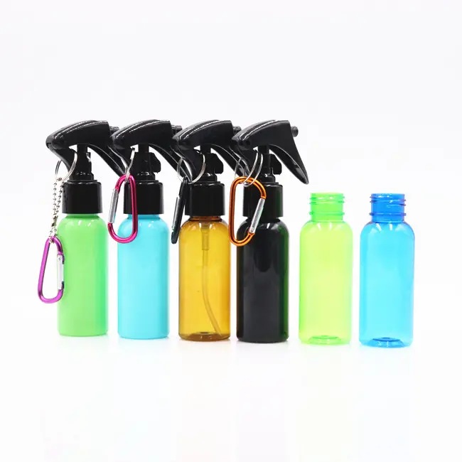 Empty pet plastic spray bottle keychain 50ml 60ml pink blue mini spray bottle portable alcohol spray bottle