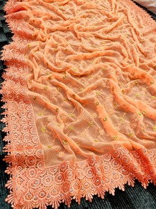 コルカタサリーオレンジの手刺繍ジョーゲットサリードレスのサリー卸売業者 - Product Image 3