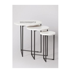 Mesa de centro redonda de anidación, Juego de 2 muebles de diseño moderno, mesa lateral con patas acabadas de cobre brillante para Decoración - Product Image 3