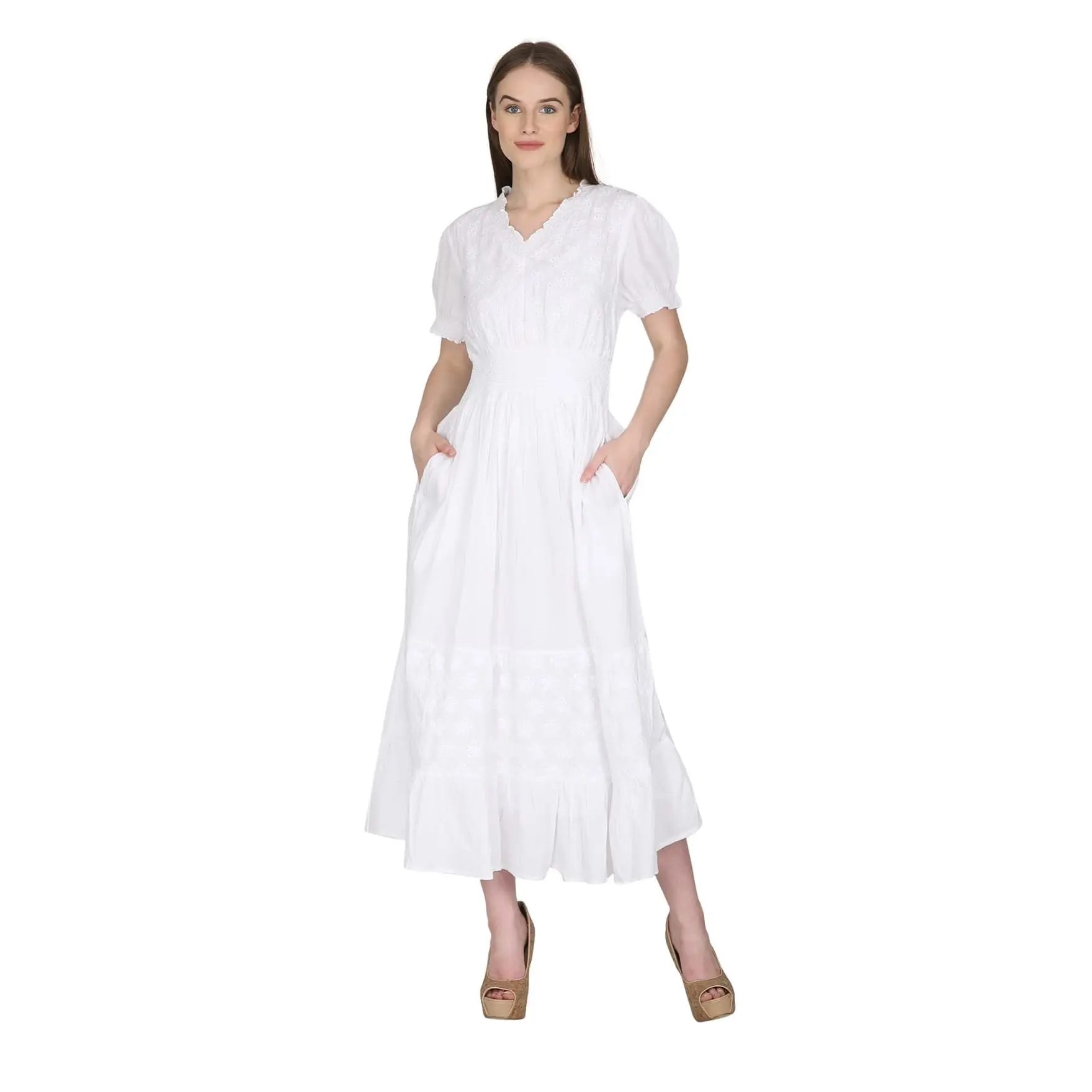 Vestido de algodão boho feminino, bordado, estilo boho, para moças, verão, casual, branco, de algodão, apertado, tropical, vestidos