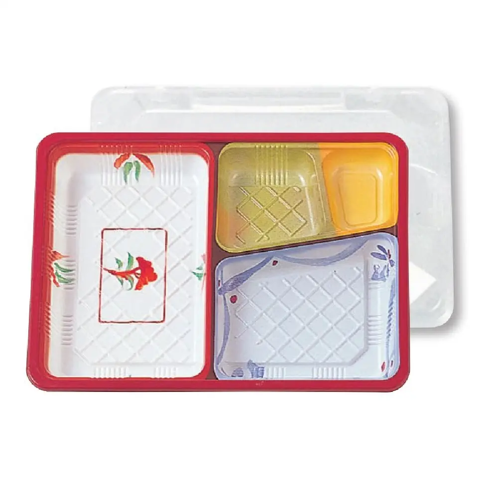 Boîte à lunch rectangulaire à emporter, magnifique boîte à lunch japonais, 4 compartiments, en plastique micro-ondable, avec couvercle transparent, fabriqué au japon,