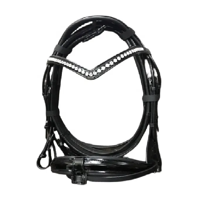 Echt Paard Tack Custom Leren Paard Dressuur Hoofdstel Lakleer Neusriem V-Vorm Crystal Broband Bling Fancy Show Hoofdstel