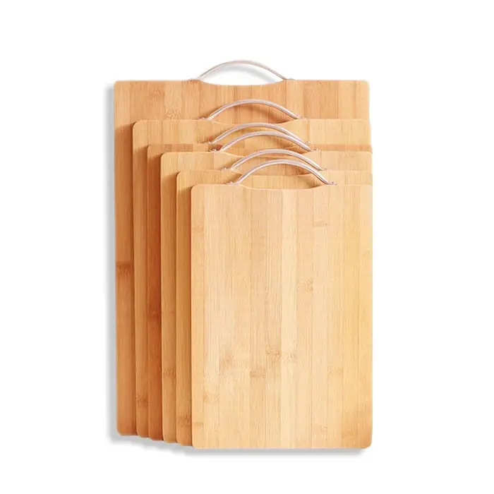 Planche à découper en bois de bambou avec poignée en métal, vente en gros, 4 pièces