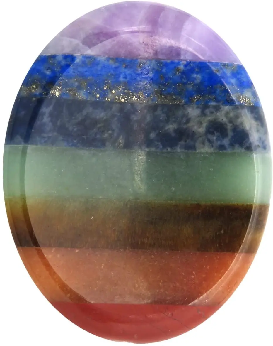 Seven Chakra Worry Stone Hand Carved Thumb Stone Healing Crystal