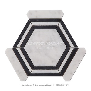 Bianco Carrara hỗn hợp MARQUINA mài giũa hình lục giác Carrara khảm gạch hình lục giác khảm sàn nhà máy Thái Lan - Product Image 3