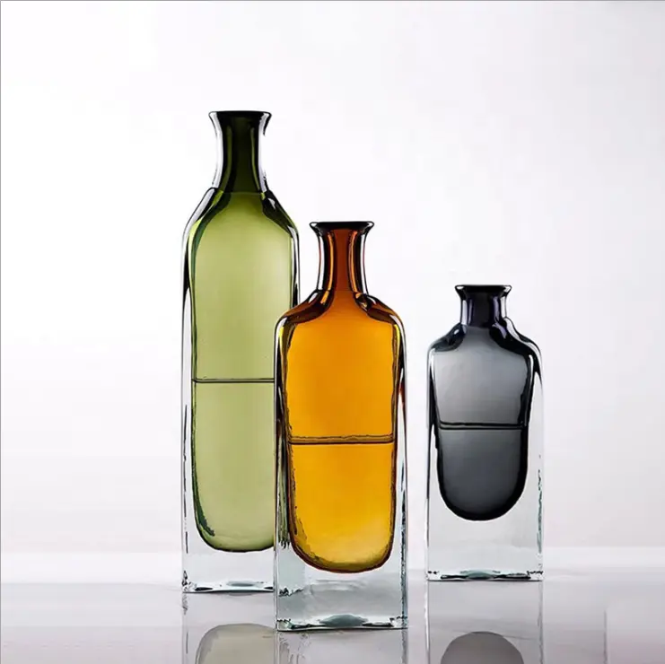 Bixuan Vases Solid Color Handblown Art Glass Flower Arrangement Vase Wine Bottle Shape Table Decor Accent Centerpieces Vases