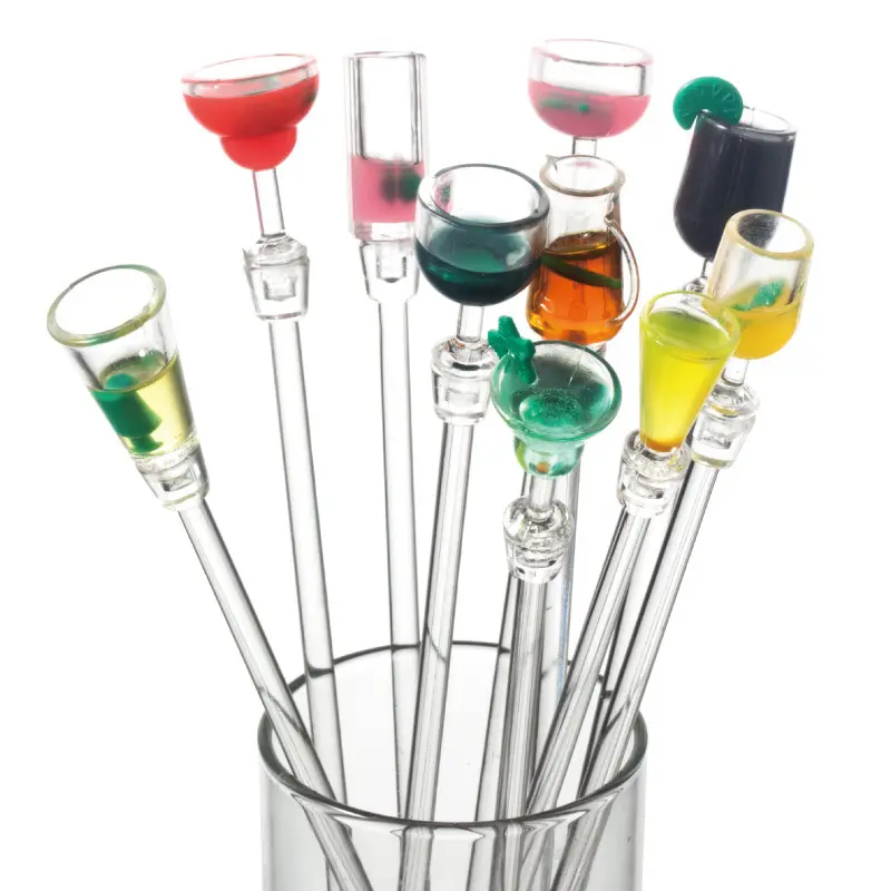 Personalizado resistente al calor acrílico plástico silicona Swizzle Stir Stick Sticks cóctel bebida agitador café agitador