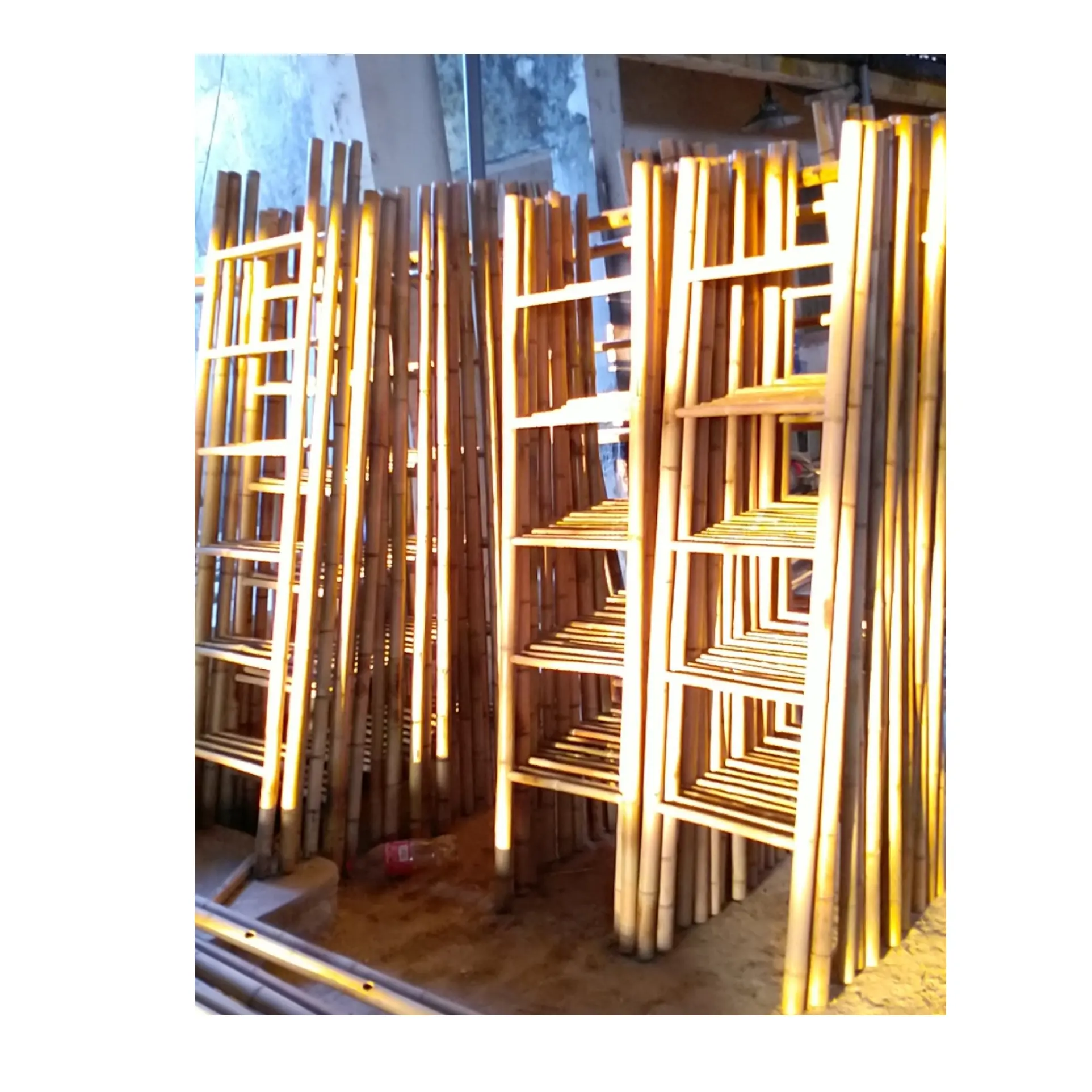Casa Esquina de baño blanco de acero inoxidable escalera de bambú toalla rack-Escalera de bambú toalla rack