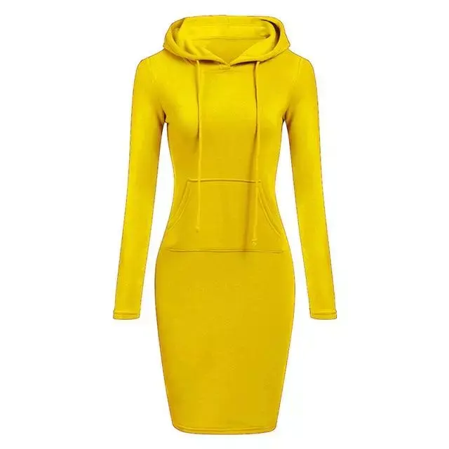 Robe à capuche jaune à manches longues pour femmes