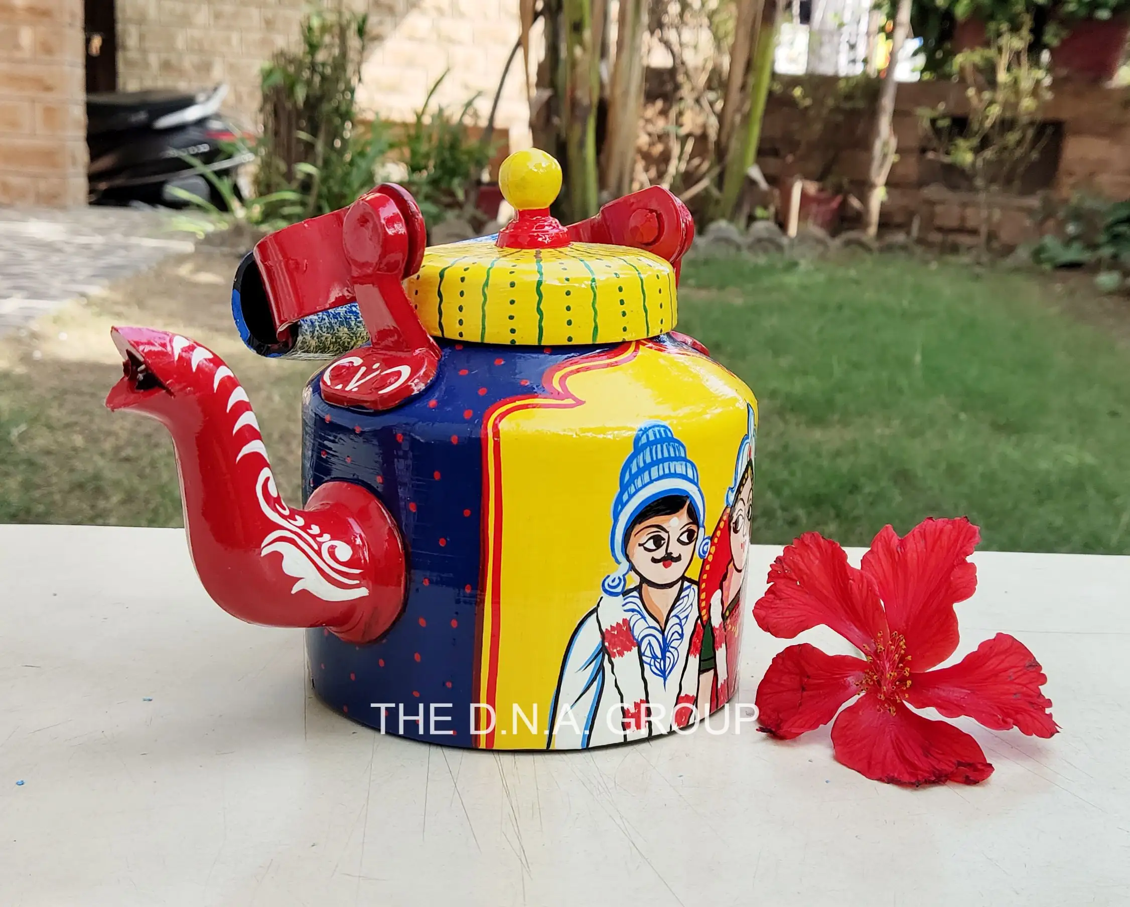 Tetera de té india pintada a mano, diseño personalizado, vajilla decorativa de aluminio