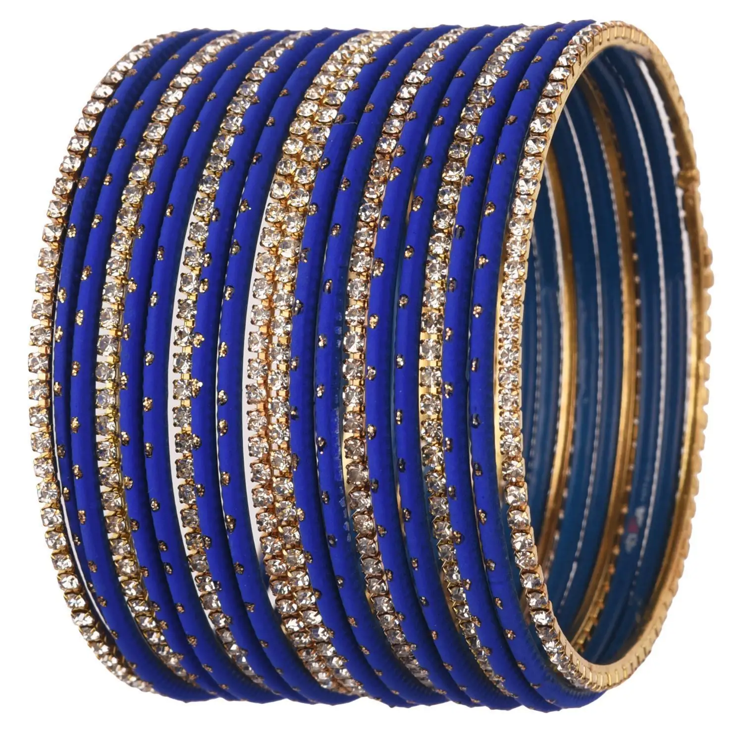 Bracciale rigido indiano in metallo CZ da sposa per gioielli da donna Set di braccialetti indiani, blu scuro