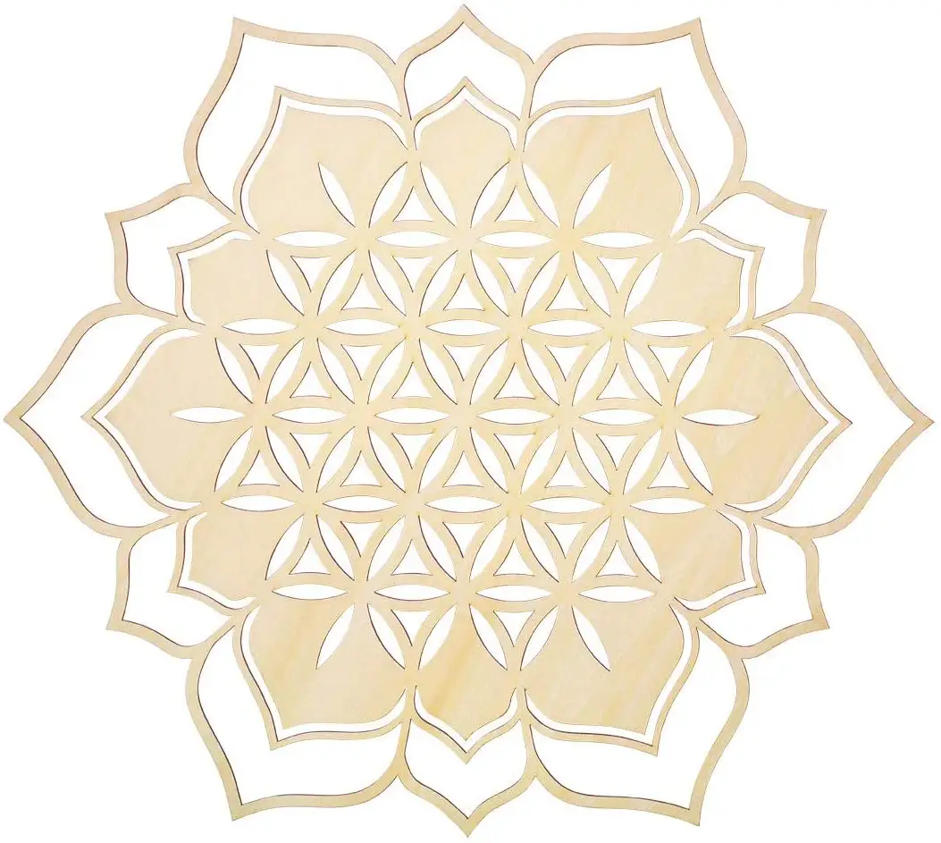 Placa de pared de madera con diseño de flor de la vida, juego de Mandala y Chakra para Yoga, meditación, corte láser