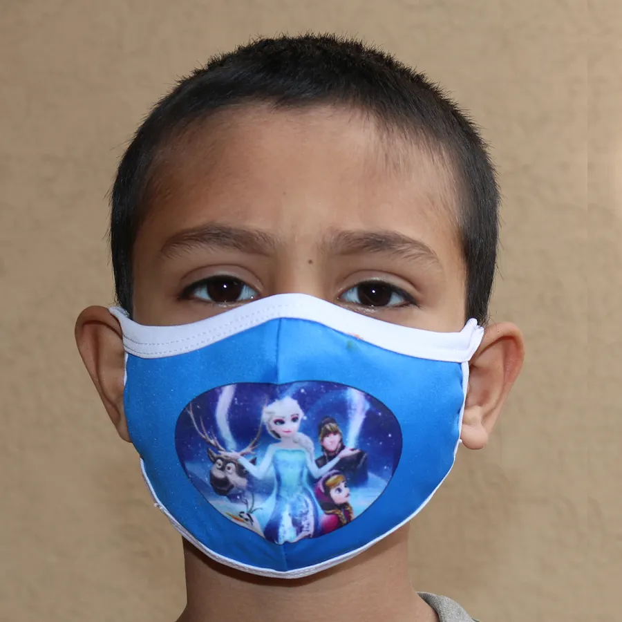 Máscara facial reutilizável para crianças, tecido de 2 camadas impressas completamente 3d com impressão congelada