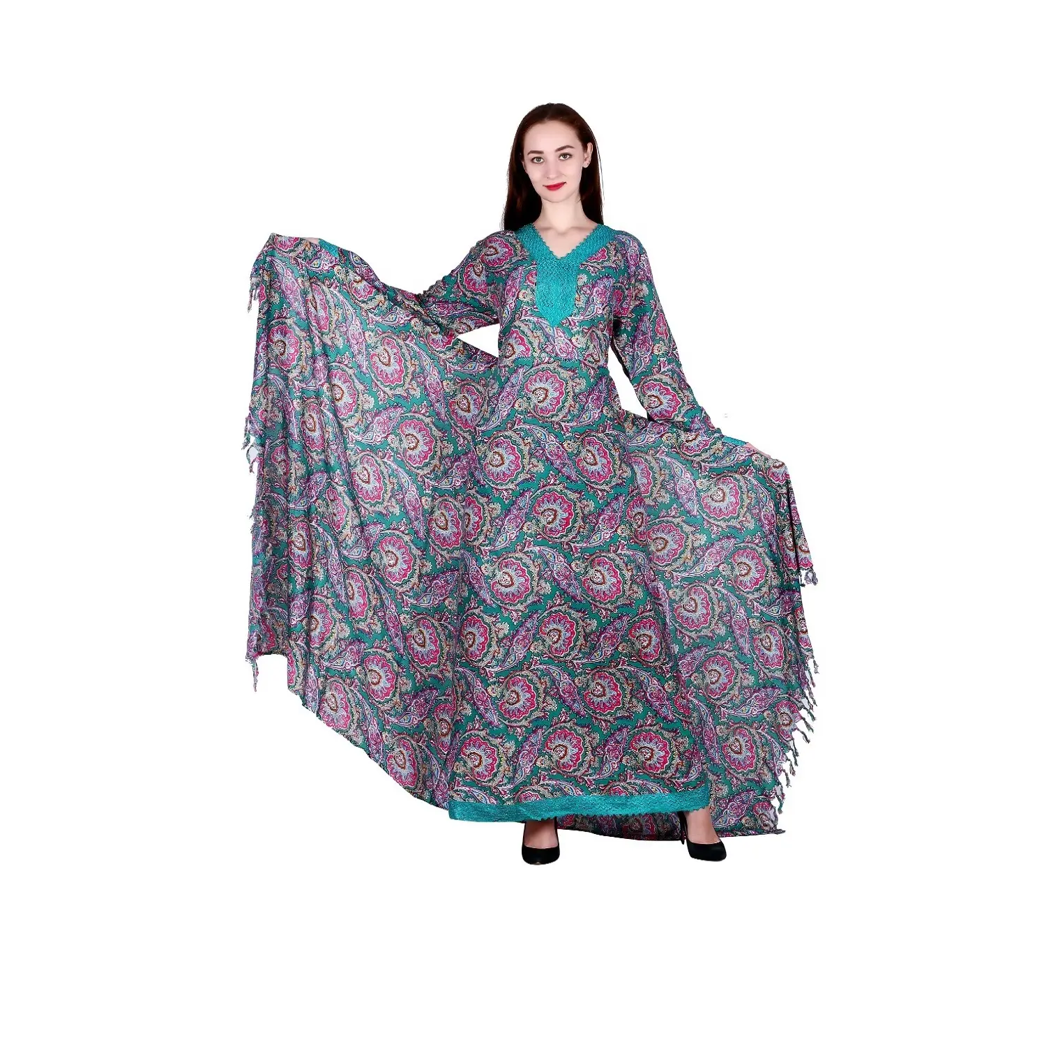 Vestido Abaya de viscosa marroquí, diseño a la moda, cuello en V, Abaya impreso, último diseñador