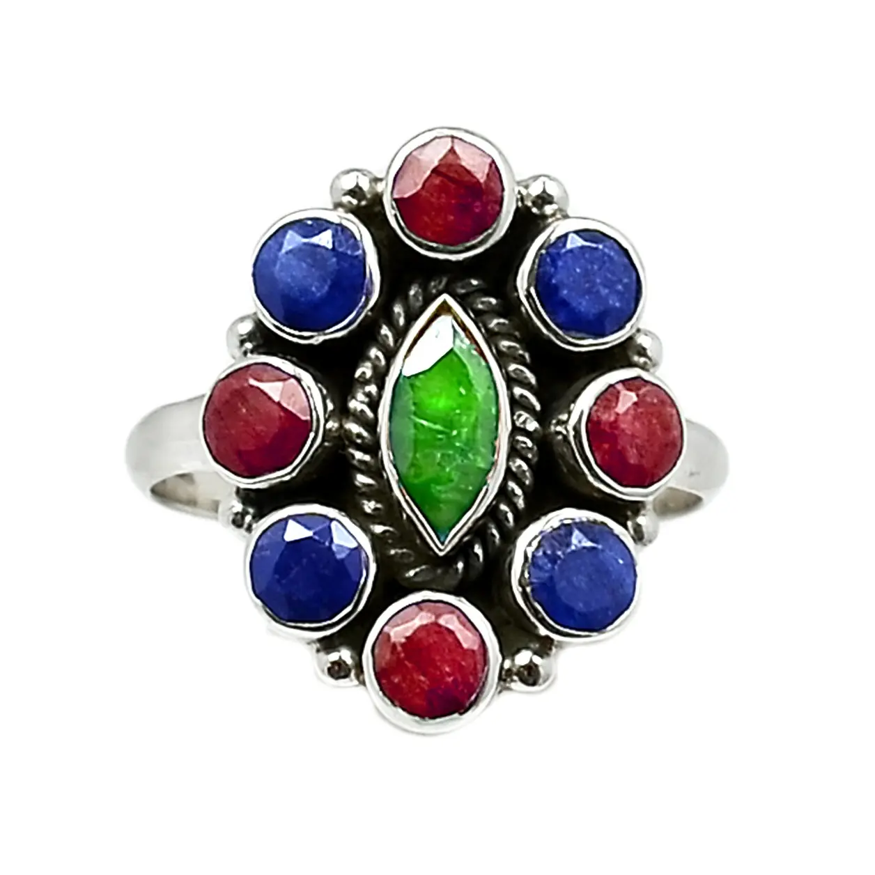 Anéis de pedra real emerald, ruby & sapphire multi stone em prata esterlina 925 a preço barato em grande quantidade de indiano