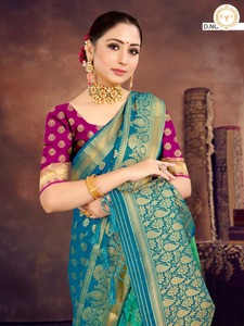 デザイナーシルクサリーヘビーデザインソフトファブリックサリ、ブラウスピース付きインドSURAT Gujarat/CLOTHINGS/SADI (ブルーカラー) - Product Image 2