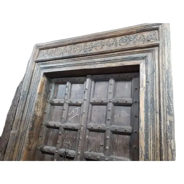 Puerta de madera tallada antigua, puertas especiales de Exterior, madera de teca