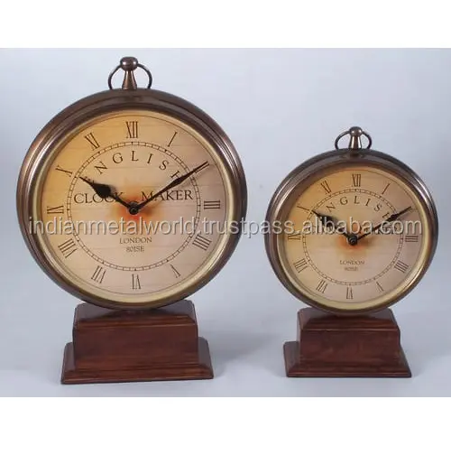 set of 2 metal clock with wooden base tableware home decor decoration