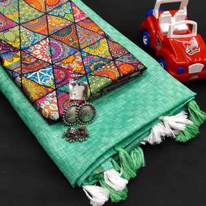 Mesmerising jüt ipek öz chex saree pamuk tussels Gota saten ipek dijital baskılı bluz ve ücretsiz süsler - Product Image 2