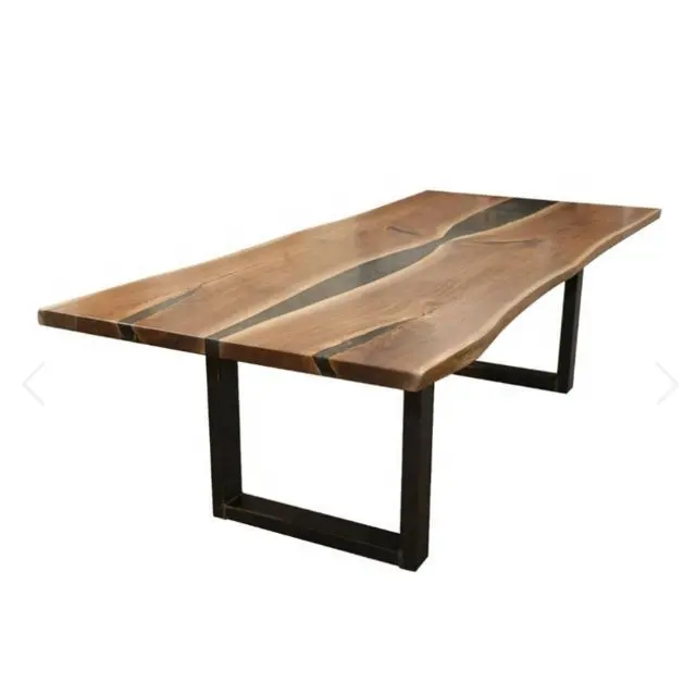 Muebles industriales de madera de Acacia, mesa de comedor de resina epoxi, azure