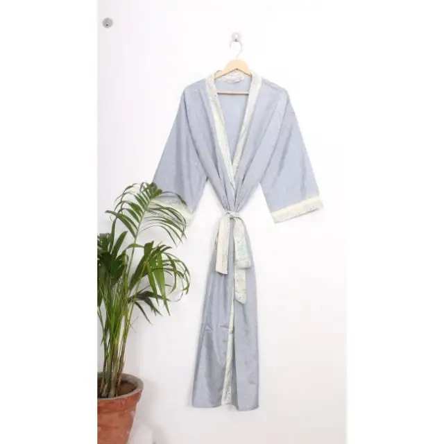 Bata de maternidad de seda Vintage, Kimono de baño indio reciclado, Kimono Floral de seda, ropa de playa