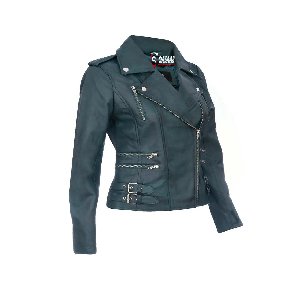 Señoras-Retro 100% Chaquetas de moda de motorista de cuero Chaquetas de cuero con cinturón corto lateral de piel de cordero transpirable para mujer