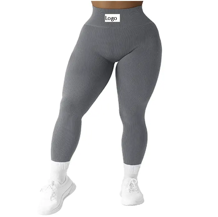 Kadın nervürlü dikişsiz tayt yüksek belli egzersiz spor Yoga pantolon sıcak satış tozluk toptan stok lot