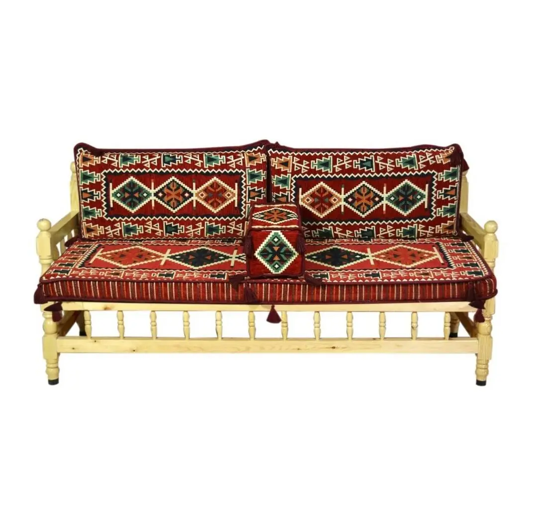 Conjunto de asientos de Anatolia Oriental, juego de asientos de esquina, cojín de suelo y muebles de madera