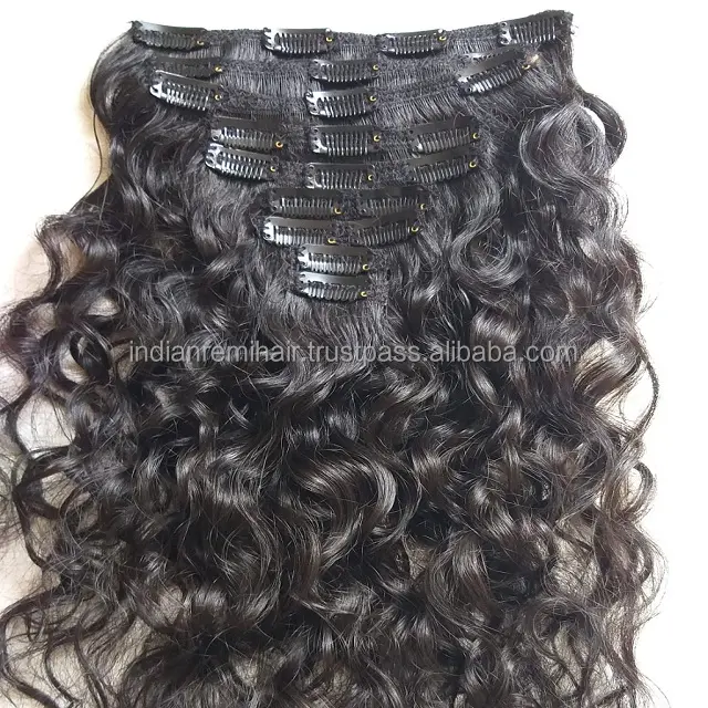 Perruque frisée indienne à clip, cheveux naturels noirs, confortables à porter, faciles à utiliser, durables, de qualité