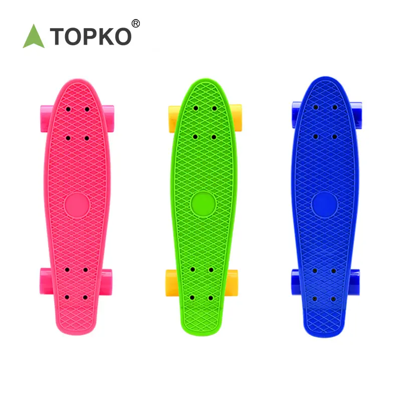 Topko skate para iniciantes ou profissionais, skate de plástico altamente flexível 22 polegadas ou profissional com rodas de pu rebote alto