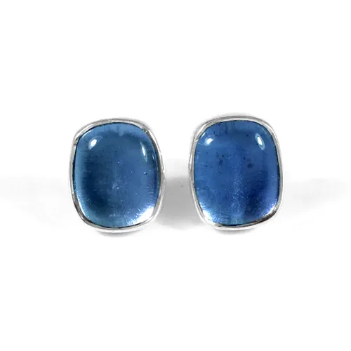 Solid 925 sterling silver london blu topazio cabochon pietra preziosa della vite prigioniera orecchini