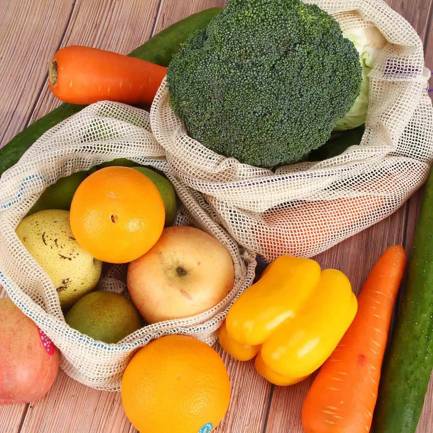 Set tas produksi katun 100% dapat dipakai ulang untuk belanja belanja bahan katun perlindungan sayuran buah 100% katun jaring hadiah tas dapat dicuci