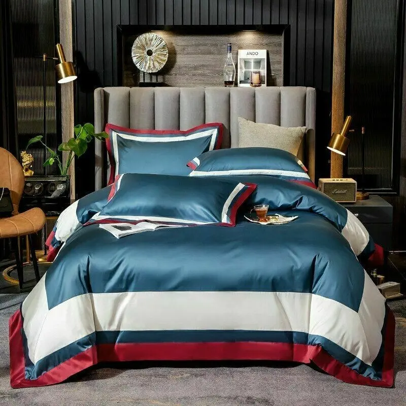 Conjunto de cama egípcio 100% algodão, moderno, de alta qualidade, capa de edredon, bordado de seda, conjuntos de cama personalizados