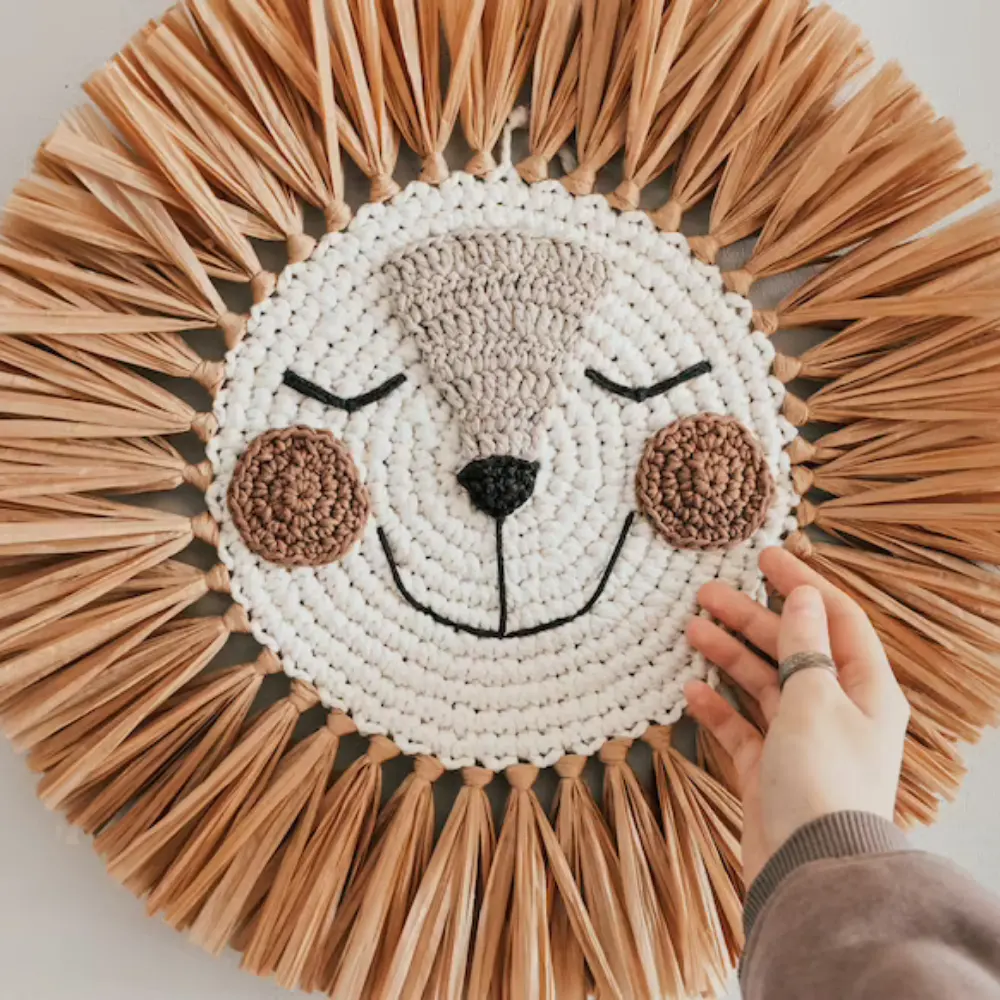 Handmade Lion Face Wall Hanging, Seagrass Wall Art Decor in Vietnam Wholesale