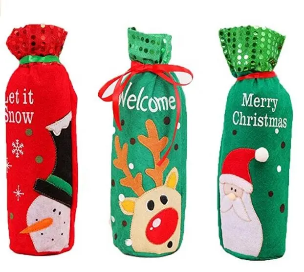 Vietnam Factory Custom Durable Non-woven Santa Bottle Sleeve Christmas Wine Bag