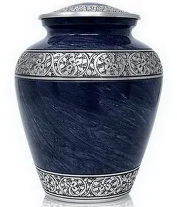 Vas guci pemakaman gaya Amerika guci kremasi logam kerajinan tangan biru Royal dengan tutup aman untuk dewasa