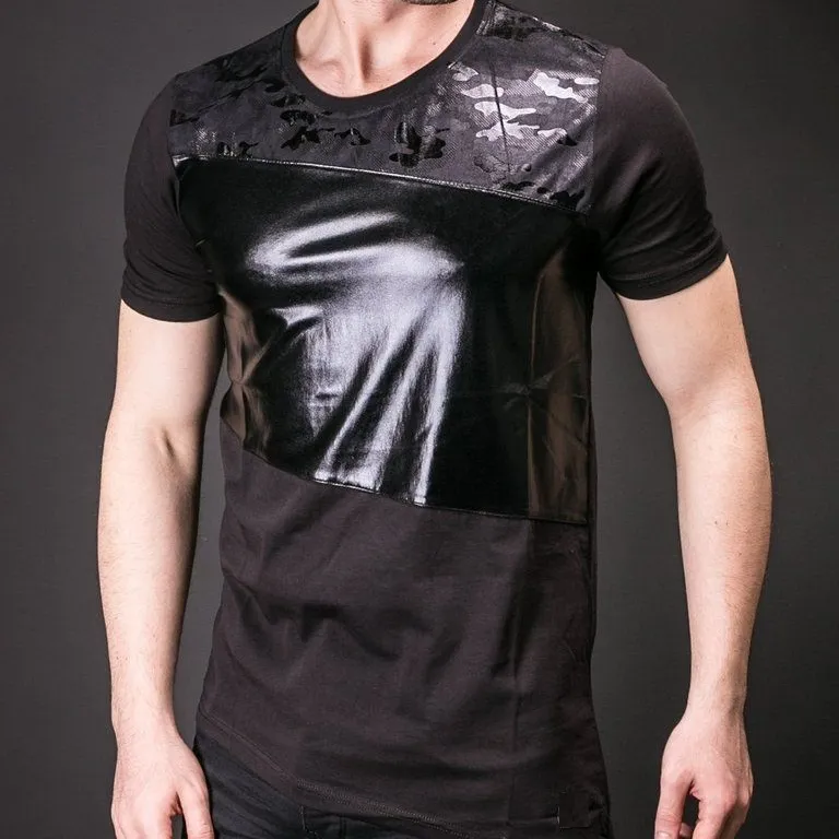 Camisetas de cuero para hombre, camisa de manga corta de cuero genuino, Material de concha