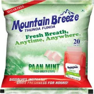 Mountain breeze Sugar-Free Paanmint Fresh Breath Strips (7 Strips each) 20 x 7 = 140 Strips PaanMint Mouth Freshener (140 piece)