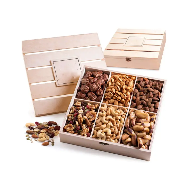 Solid wood customization Repeatable application Delicious snack food box wooden dry fruits gift box