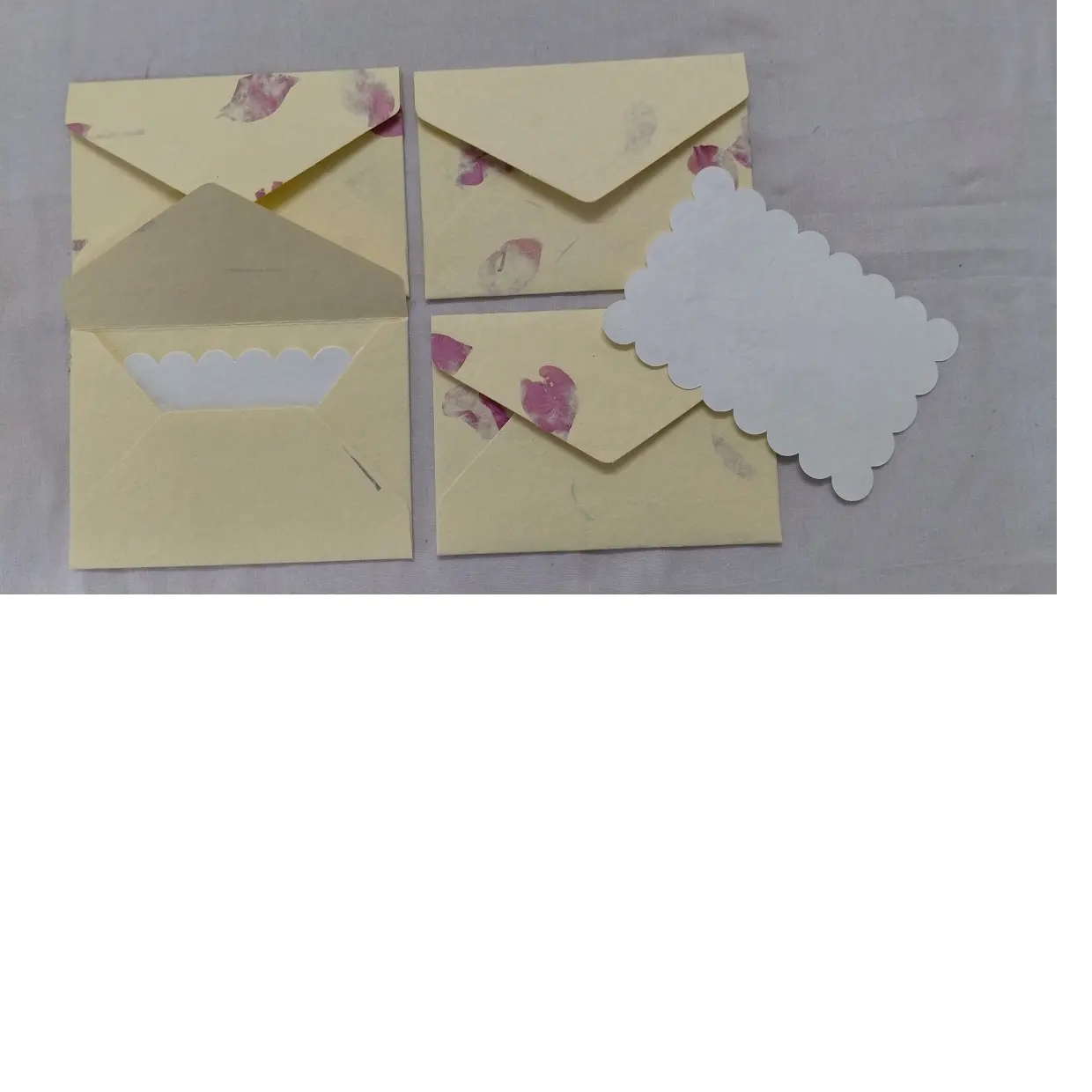 custom made aster flower petal correspondence stationery set with envelope and scalloped cards suitable for wedding stationers