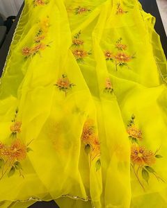 透明纱丽 & 手工印花花边手工制作，遍布纱丽最新seqnce弧线镶边丝绸衬衫