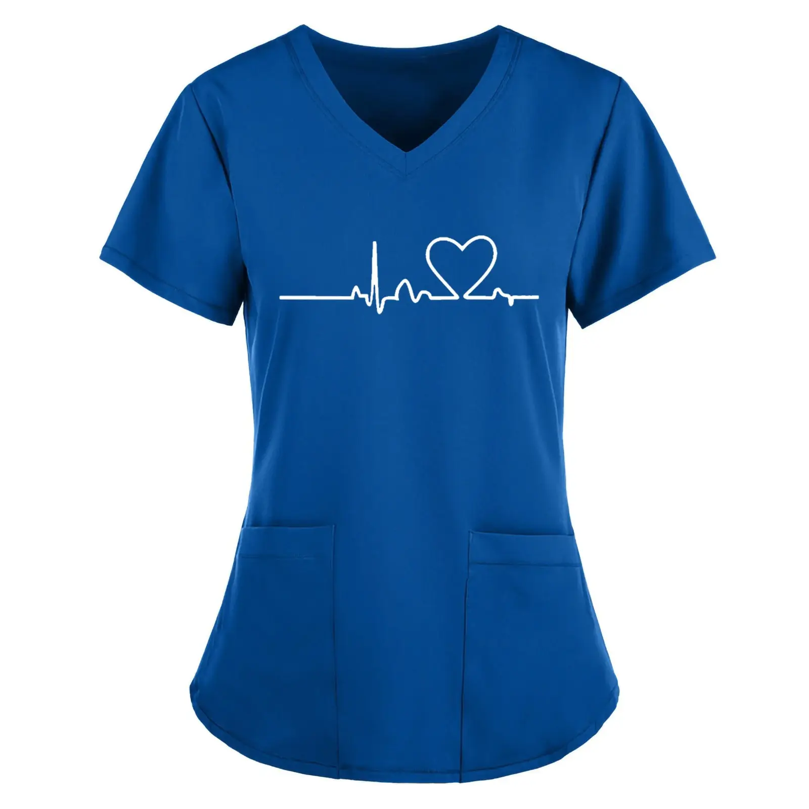 Uniforme d'infirmière avec impression de cœur, Blouse manches courtes pour femmes, uniforme de travail d'infirmière avec col en V