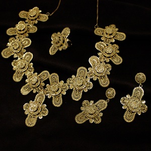 <strong>1</strong> <strong>Gram</strong> Gold Plated Ethnic <strong>Chain</strong> Necklace Earring Set for Weddings Gifts Featuring Pendant Shape with Hook Pattern Made Alloy - Product Image 2