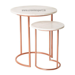 Mesa de centro redonda de anidación, Juego de 2 muebles de diseño moderno, mesa lateral con patas acabadas de cobre brillante para Decoración - Product Image 1