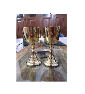 CHALICE and PATEN in <strong>GOLDEN</strong> BRASS WITH ENGRAVED CHURCH SUPPLIES - Product Image 1