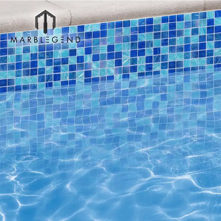 Carrelage mosaïque en verre bleu pour mur de piscine, carreaux aquatiques bon marché prix européen