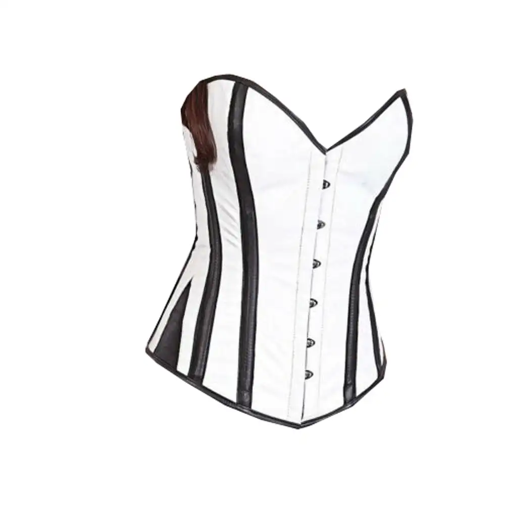 Under bust steel-bones corset of real high quality sheep leather of black & white color